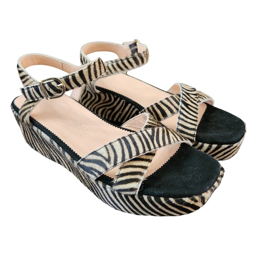 J. Crew Platform Calf Hair Zebra Stripe Sandals Size 8